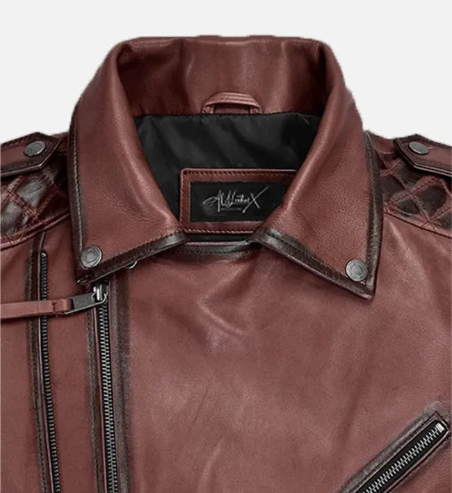 burnt maroon biker leather jacket for men