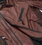 burnt maroon biker leather jacket for men