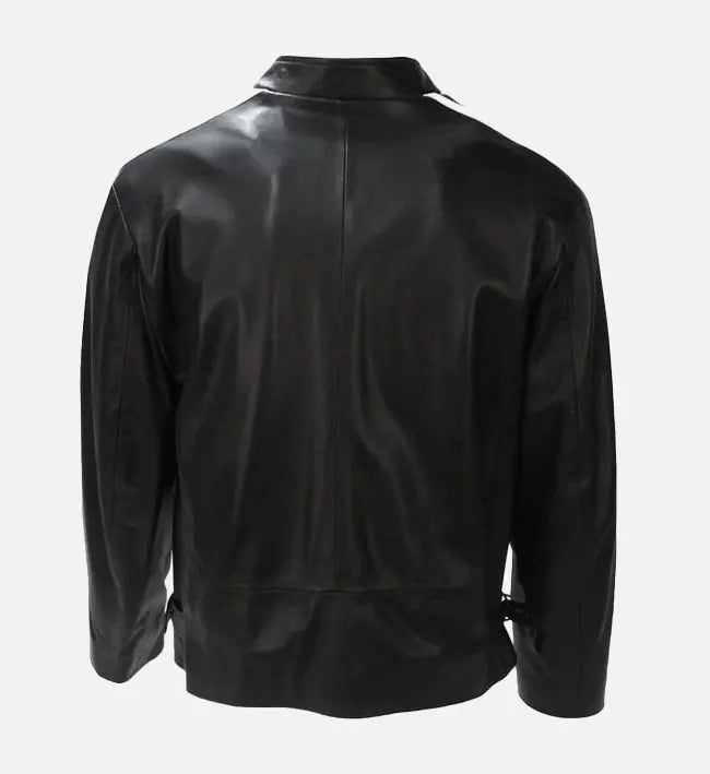cafe racer black and white leather jacket for men