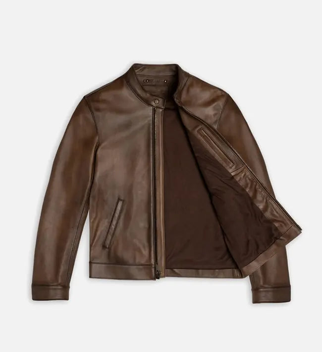 cafe racer brown leather jacket for men