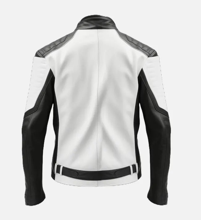 cafe racer white black leather jacket for men
