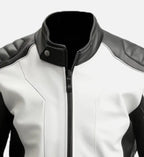 cafe racer white black leather jacket for men