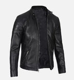 black leather cafe racer jacket for men
