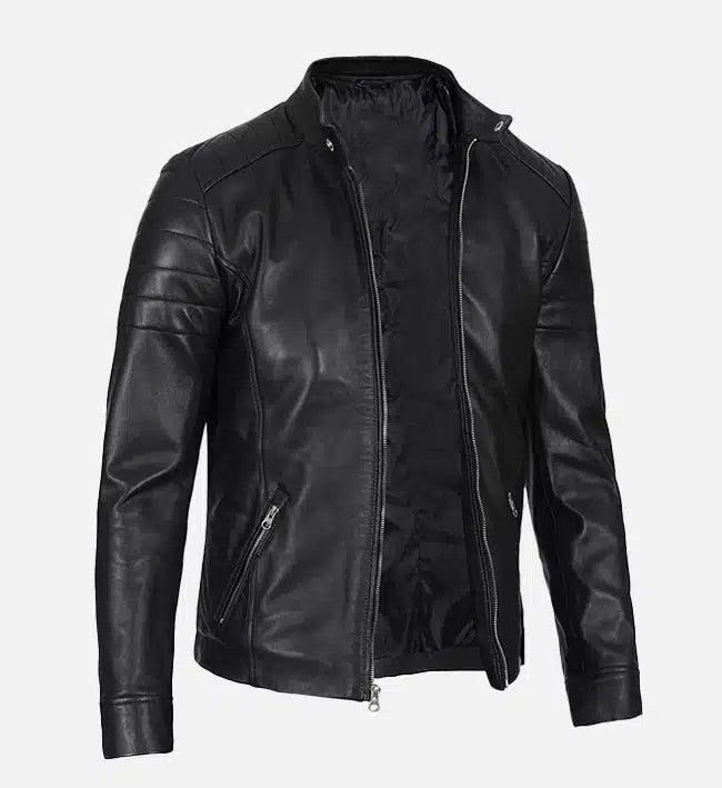 black leather cafe racer jacket for men
