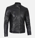classic black leather cafe racer jacket for men

