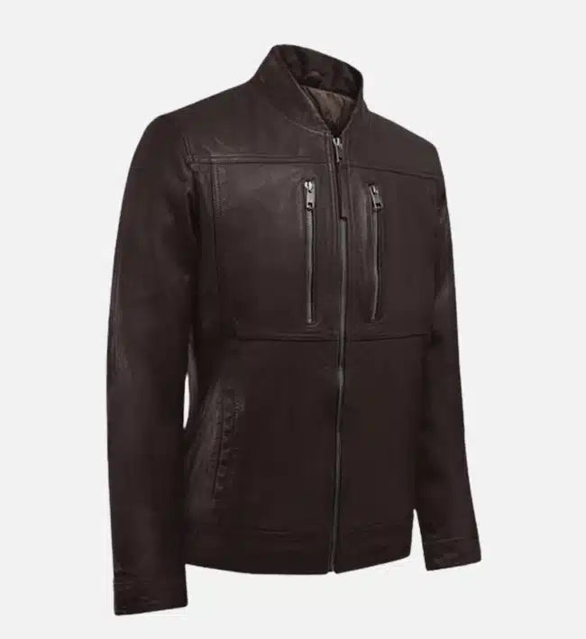 classic brown biker leather jacket for men