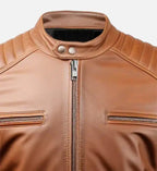 classic brown cafe racer leather jacket for men
