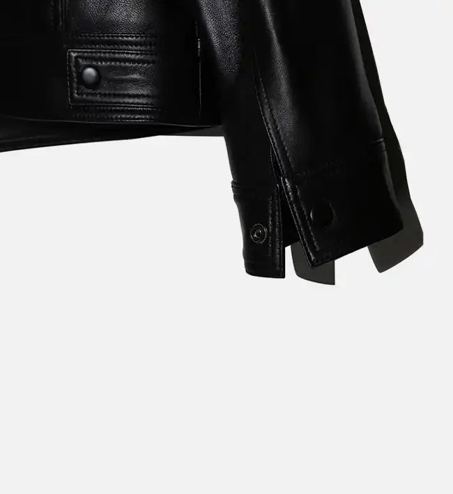 classic trucker black button jacket for women
