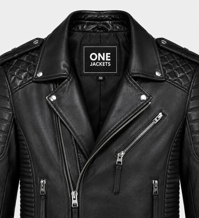 Mens Classic Black Biker Leather Jacket