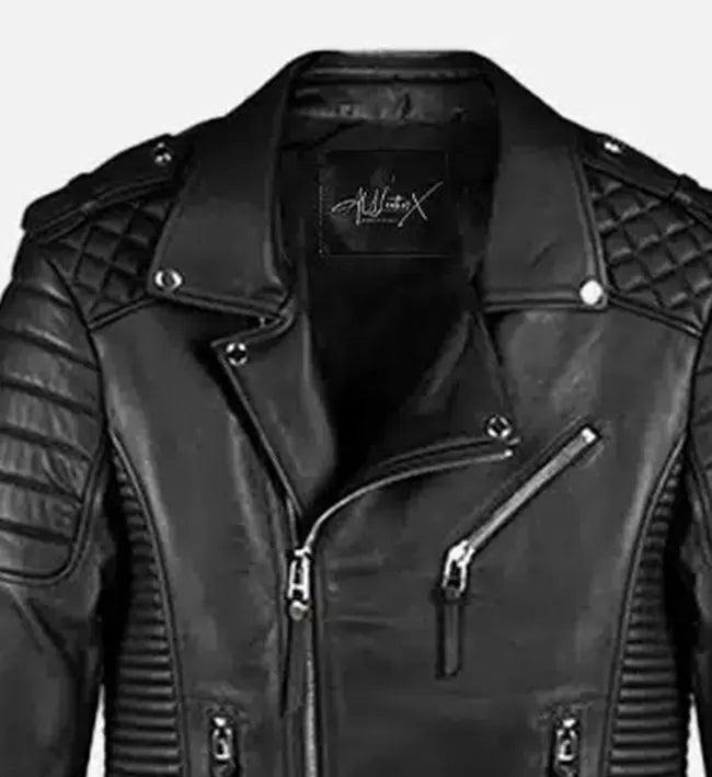 classic black biker leather jacket for men