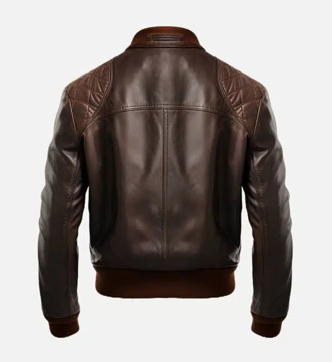 coffee brown bomber leather mens jacket
