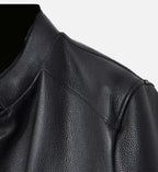 mens black rider jacket with collar edge
