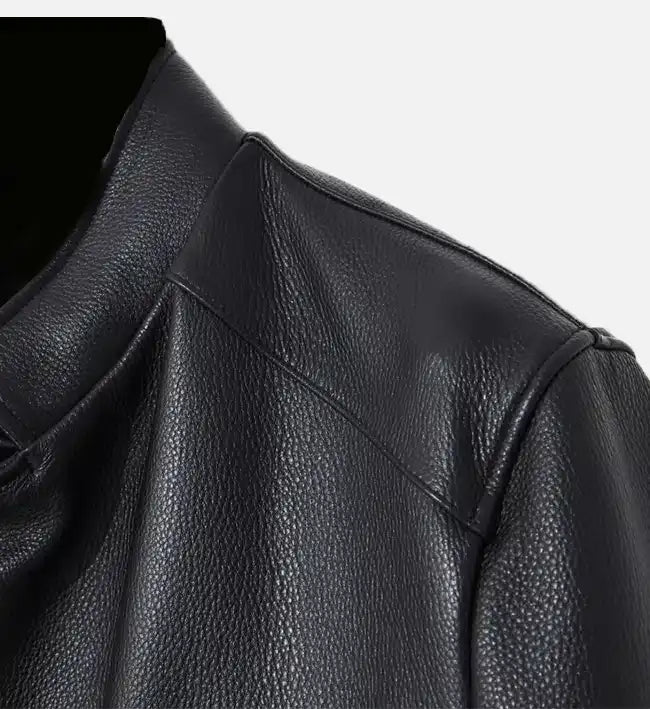 mens black rider jacket with collar edge
