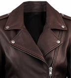 dark brown biker leather jacket for women
