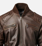dark brown bomber leather jacket for men