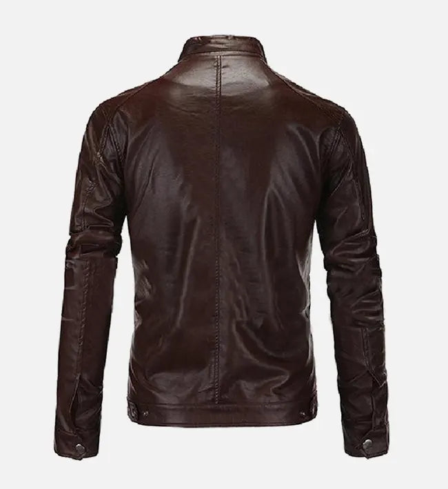 dark brown cafe racer leather jacket for men