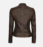 dark brown cafe racer rub off leather jacket for women
