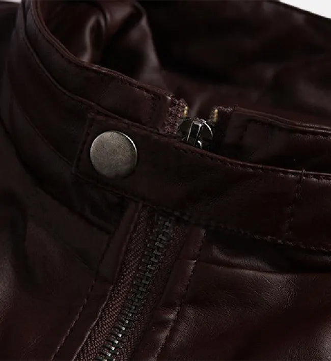 dark brown leather cafe racer jacket for men

