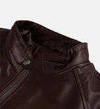 dark brown leather cafe racer jacket for men
