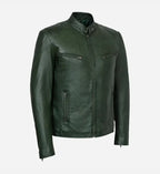 dark green cafe racer leather jacket for men
