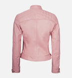 diamond cafe racer pink leather jacket for womens
