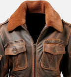 distressed brown bomber leather jacket for women
