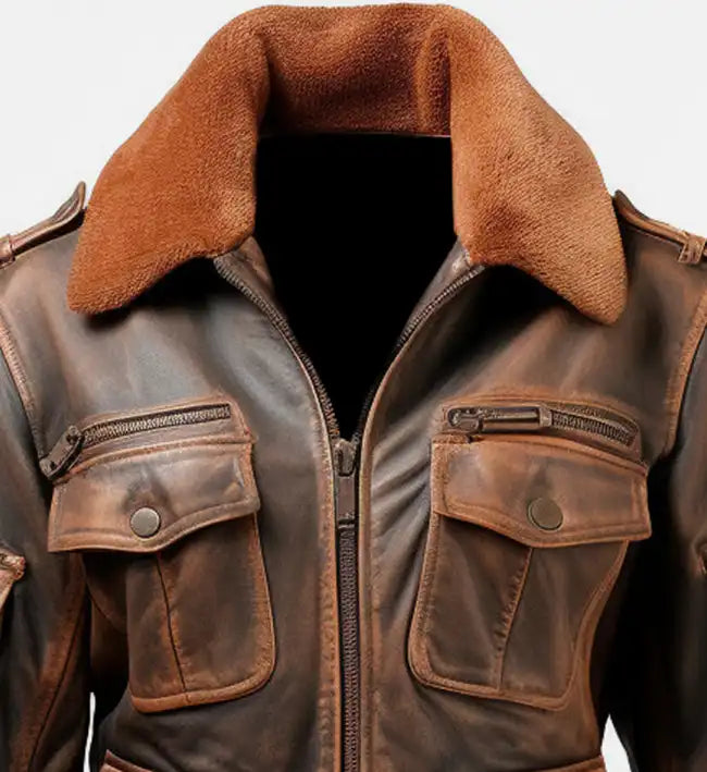 distressed brown bomber leather jacket for women
