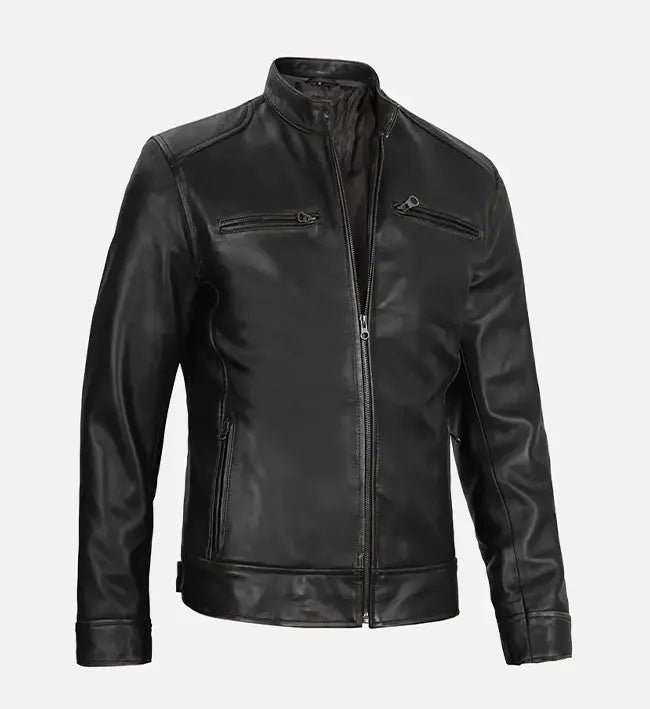 dodge black leather jacket for men

