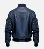 flight blue bomber leather jacket for men