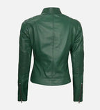 womens green leather cafe racer biker jacket
