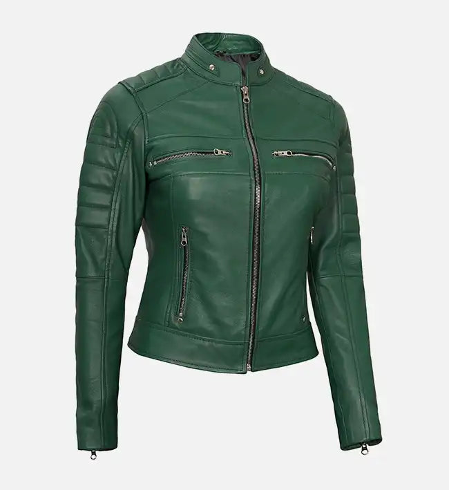 green cafe racer leather jacket for womens
