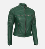 green cafe racer leather jacket for womens

