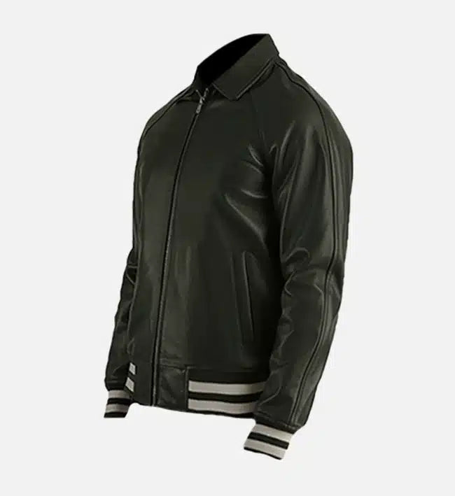 green leather varsity jacket for men
