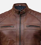 hudson brown moto biker leather jacket for men