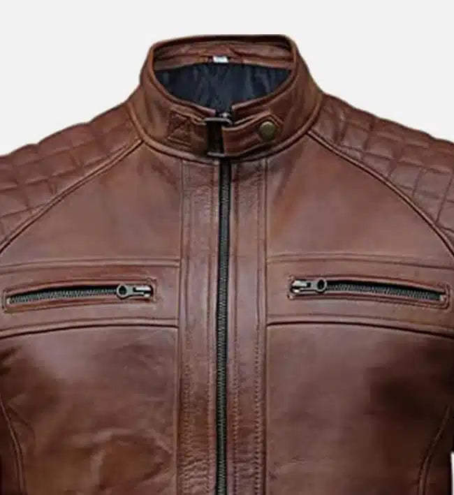 hudson brown moto biker leather jacket for men