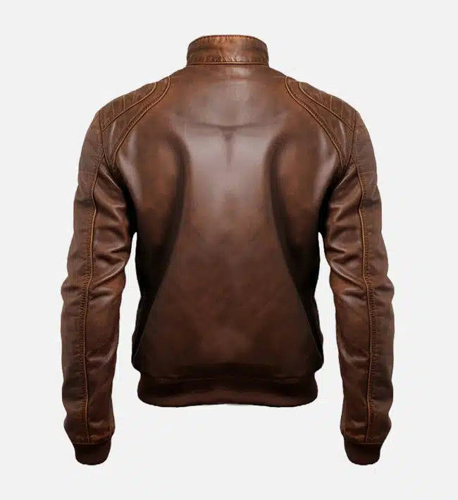 jordan brown leather mens bomber jacket