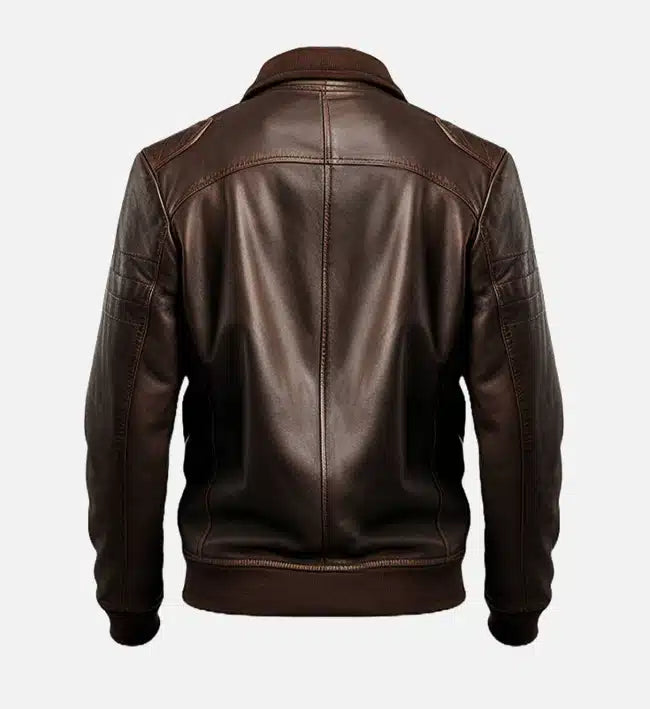 leather dark brown bomber jacket for men