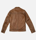 leather walnut brown biker jacket for men