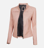 light pink motorcycle cafe racer leather jacket for women
