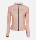 light pink womens motorcycle cafe racer leather jacket
