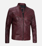 maroon cafe racer leather mens jacket