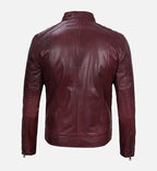 maroon cafe racer leather mens jacket