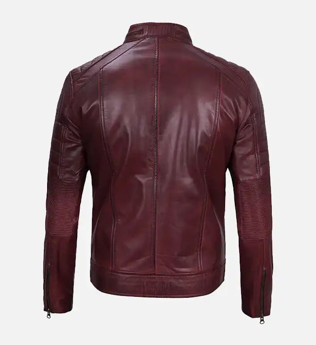 maroon cafe racer leather mens jacket