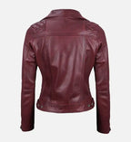 maroon quilted motorcycle leather jacket for womens
