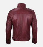 maroon waxed leather mens biker jacket