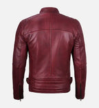 maroon waxed leather mens cafe racer jacket