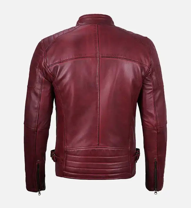 maroon waxed leather mens cafe racer jacket