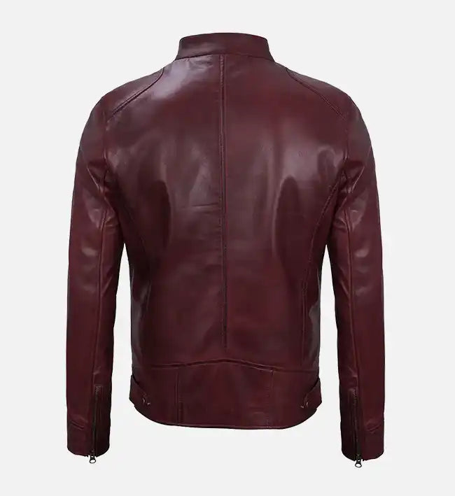 maroon cafe racer premium leather mens jacket