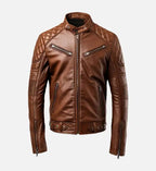 men brown racer cafe moto leather jacket