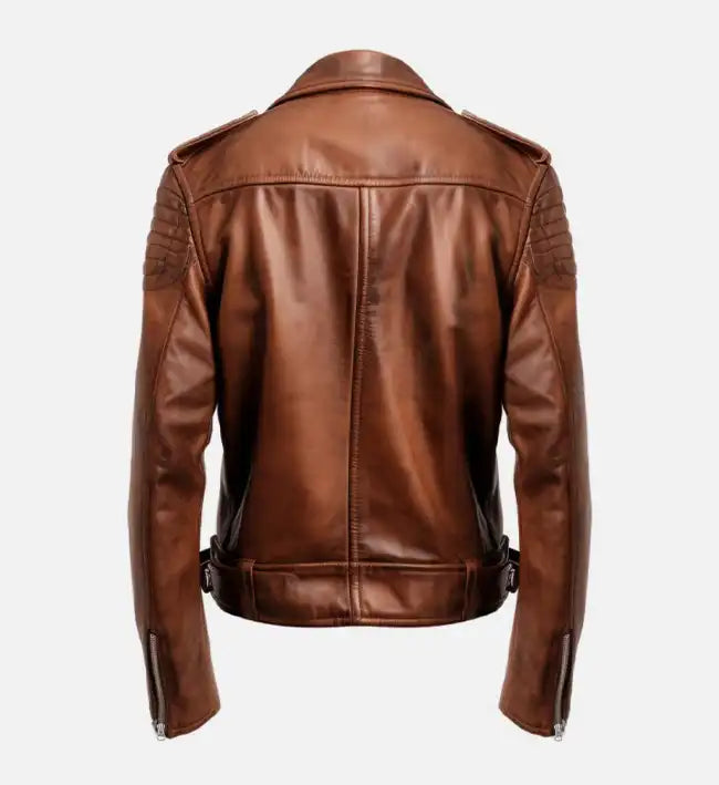 mens leather brown biker jacket